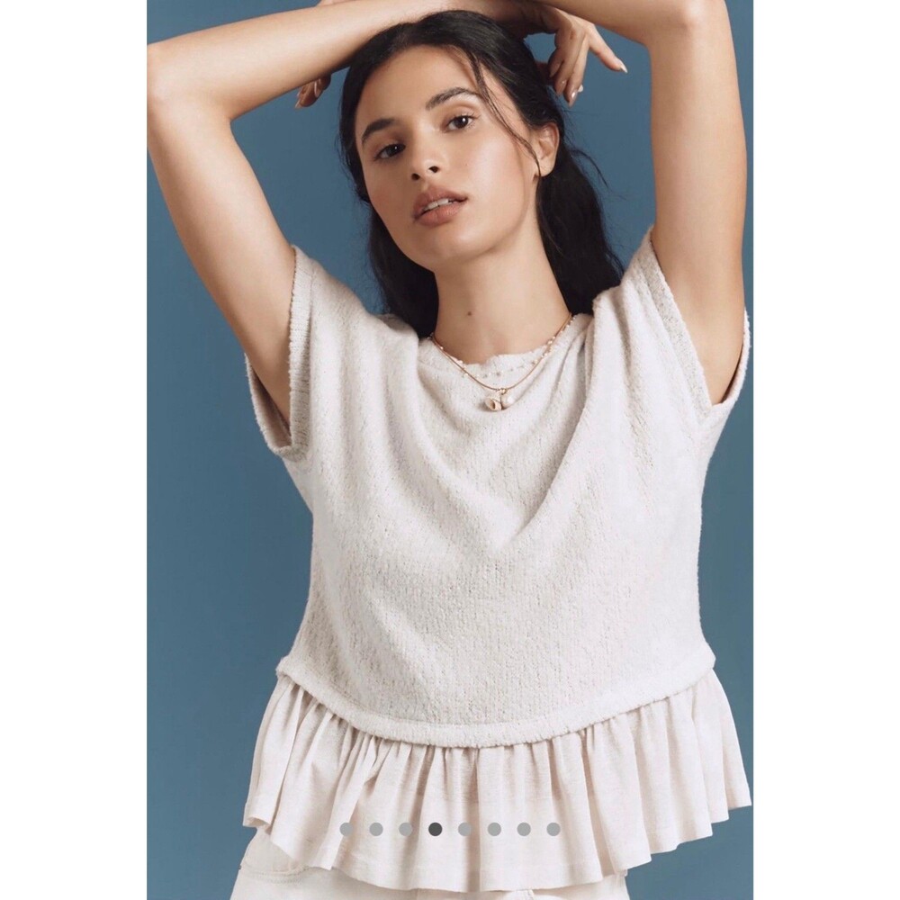 NWT Anthropologie Pilcro Short Sleeve Sweater Twofer Top Textured Beige XL - Picture 3 of 8